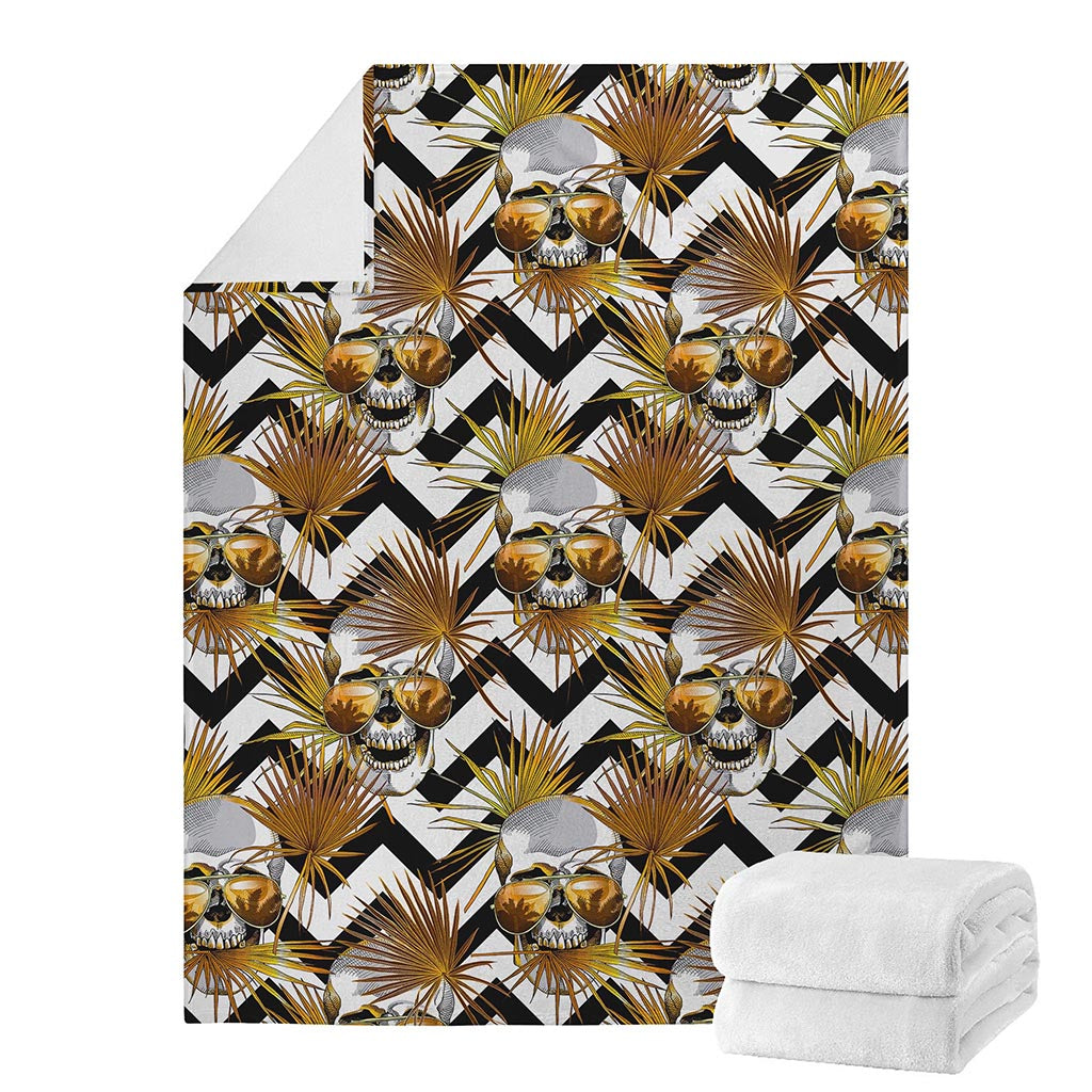 Gold Tropical Skull Pattern Print Blanket