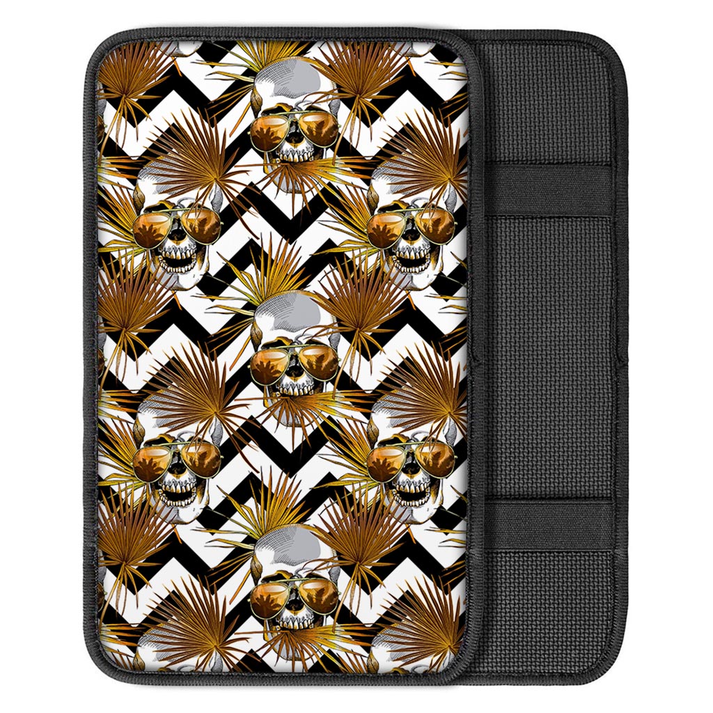 Gold Tropical Skull Pattern Print Car Center Console Cover