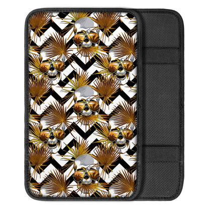 Gold Tropical Skull Pattern Print Car Center Console Cover