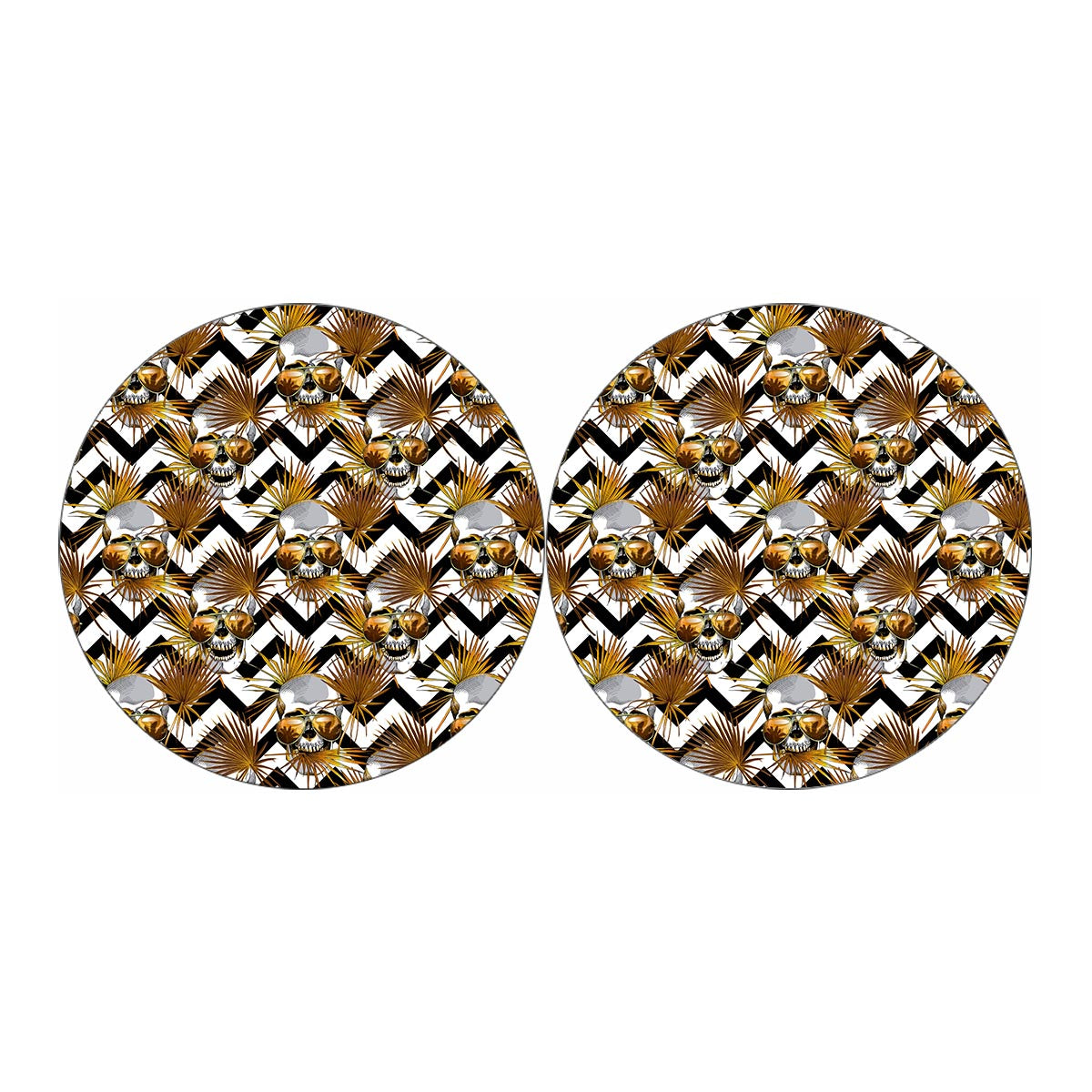 Gold Tropical Skull Pattern Print Car Coasters