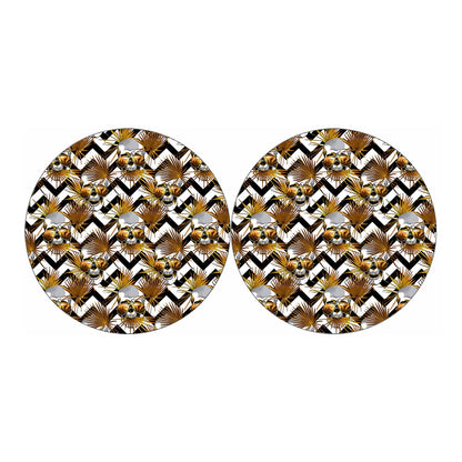 Gold Tropical Skull Pattern Print Car Coasters