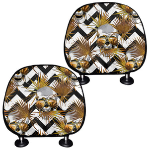 Gold Tropical Skull Pattern Print Car Headrest Covers