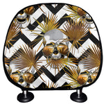 Gold Tropical Skull Pattern Print Car Headrest Covers