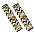 Gold Tropical Skull Pattern Print Car Seat Belt Covers
