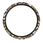 Gold Tropical Skull Pattern Print Car Steering Wheel Cover