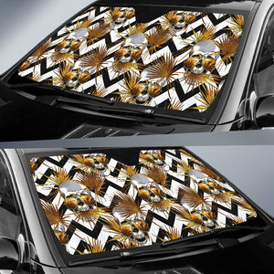Gold Tropical Skull Pattern Print Car Sun Shade GearFrost