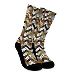 Gold Tropical Skull Pattern Print Crew Socks