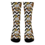 Gold Tropical Skull Pattern Print Crew Socks