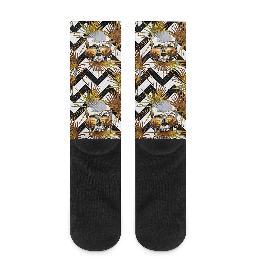 Gold Tropical Skull Pattern Print Crew Socks