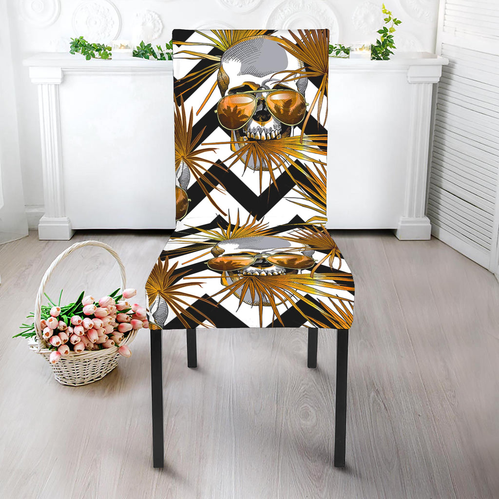 Gold Tropical Skull Pattern Print Dining Chair Slipcover