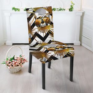 Gold Tropical Skull Pattern Print Dining Chair Slipcover