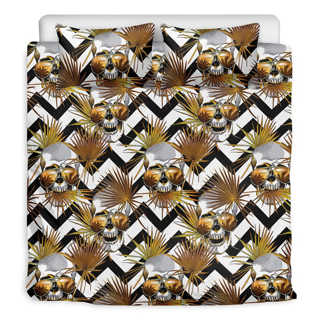Gold Tropical Skull Pattern Print Duvet Cover Bedding Set