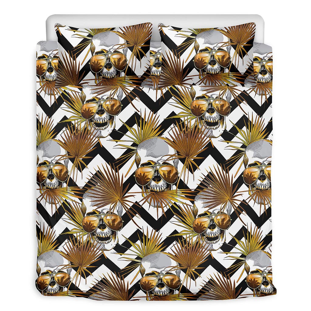 Gold Tropical Skull Pattern Print Duvet Cover Bedding Set
