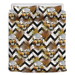 Gold Tropical Skull Pattern Print Duvet Cover Bedding Set