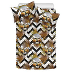 Gold Tropical Skull Pattern Print Duvet Cover Bedding Set