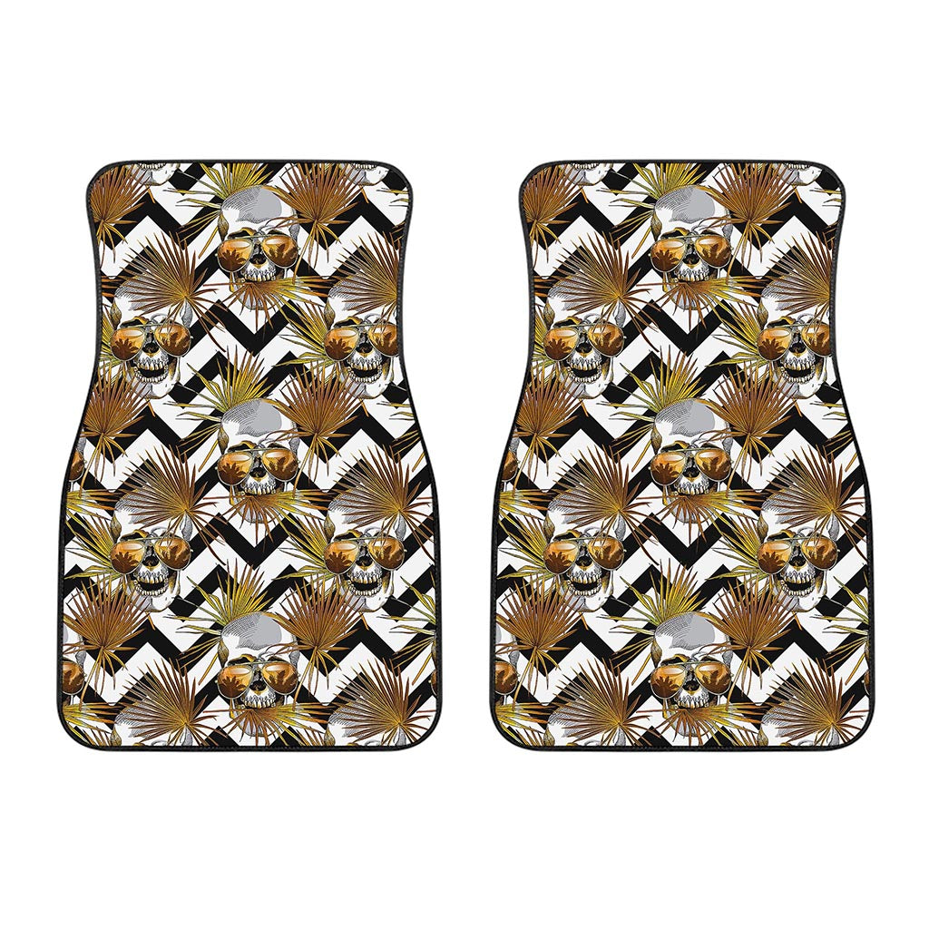Gold Tropical Skull Pattern Print Front Car Floor Mats