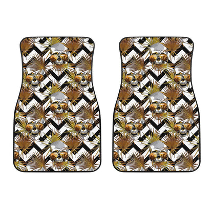 Gold Tropical Skull Pattern Print Front Car Floor Mats