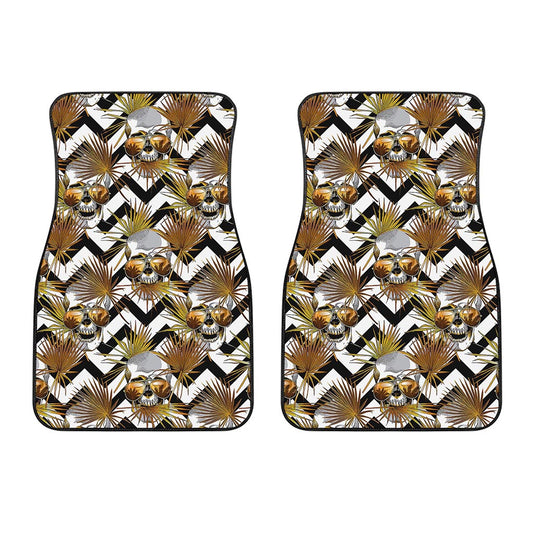 Gold Tropical Skull Pattern Print Front Car Floor Mats