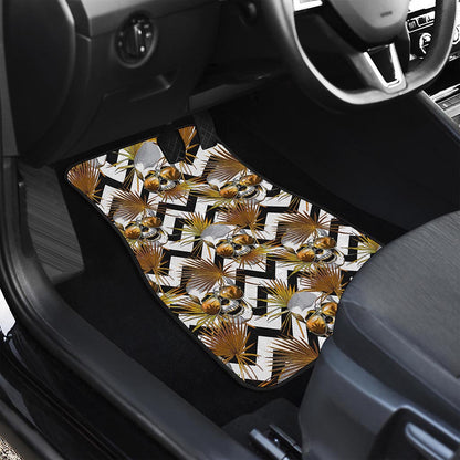 Gold Tropical Skull Pattern Print Front Car Floor Mats