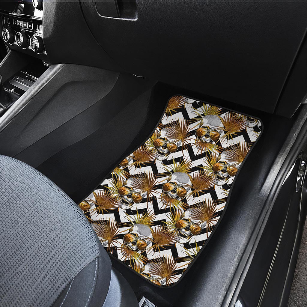 Gold Tropical Skull Pattern Print Front Car Floor Mats