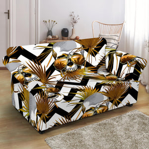 Gold Tropical Skull Pattern Print Loveseat Slipcover