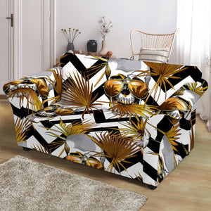 Gold Tropical Skull Pattern Print Loveseat Slipcover