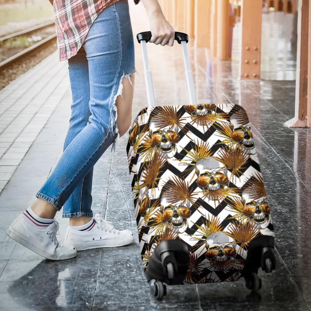 Gold Tropical Skull Pattern Print Luggage Cover GearFrost