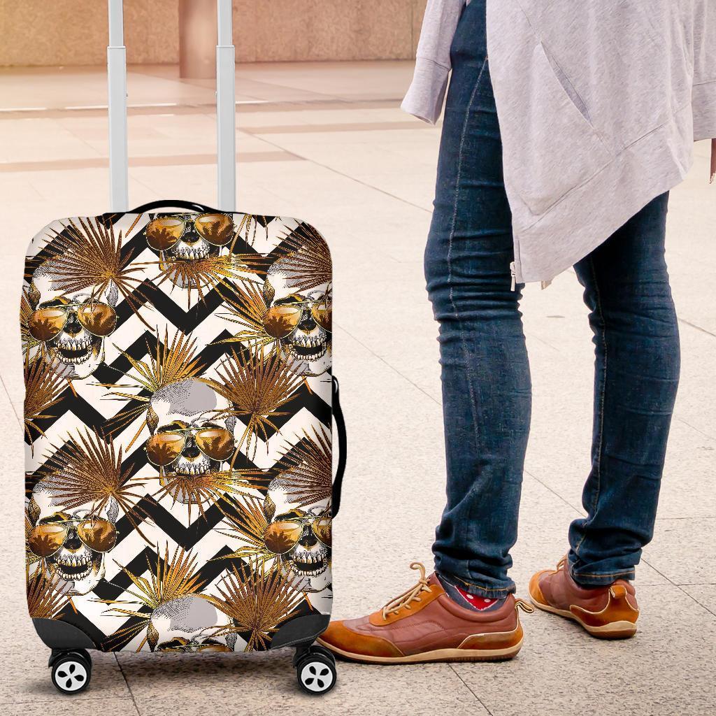 Gold Tropical Skull Pattern Print Luggage Cover GearFrost
