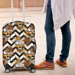 Gold Tropical Skull Pattern Print Luggage Cover GearFrost