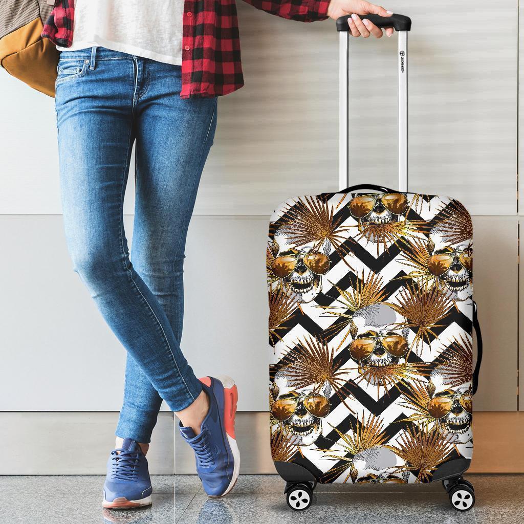 Gold Tropical Skull Pattern Print Luggage Cover GearFrost