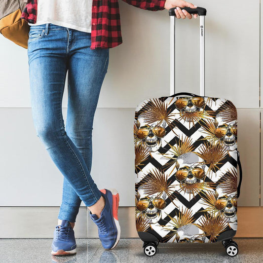 Gold Tropical Skull Pattern Print Luggage Cover GearFrost