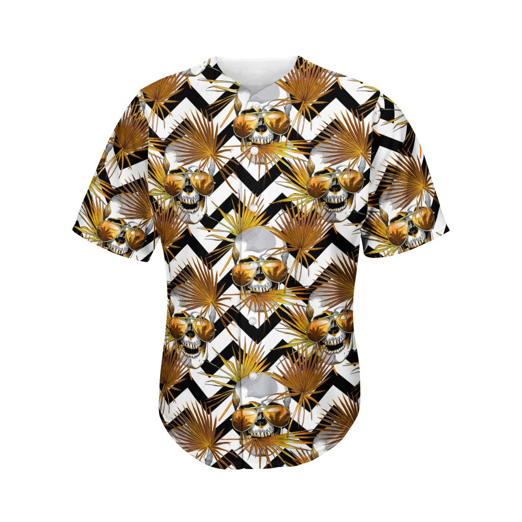 Gold Tropical Skull Pattern Print Men's Baseball Jersey