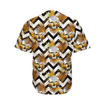 Gold Tropical Skull Pattern Print Men's Baseball Jersey