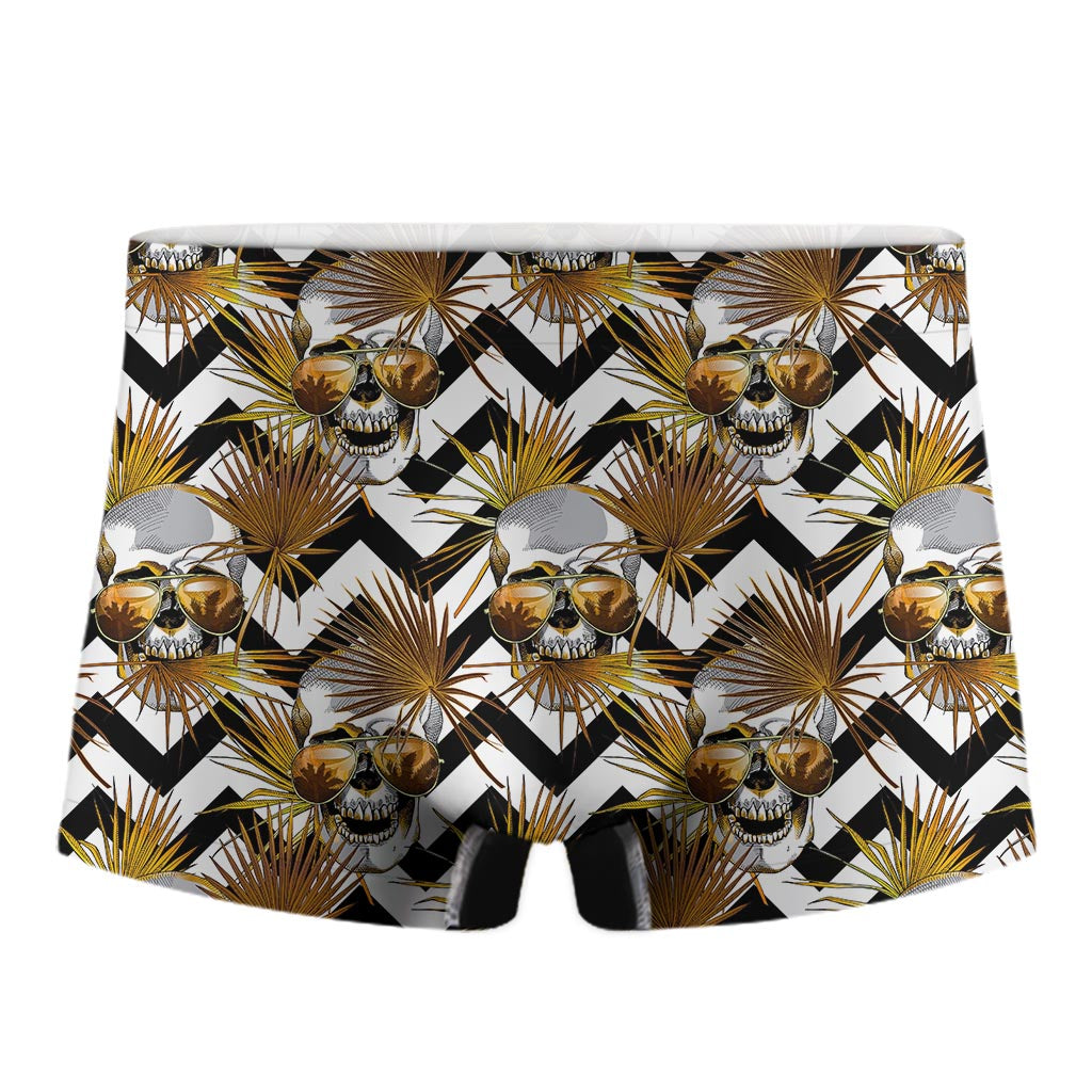 Gold Tropical Skull Pattern Print Men's Boxer Briefs