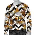 Gold Tropical Skull Pattern Print Men's Crewneck Sweatshirt GearFrost