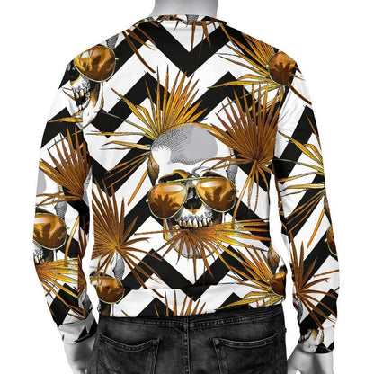 Gold Tropical Skull Pattern Print Men's Crewneck Sweatshirt GearFrost
