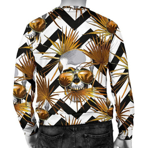 Gold Tropical Skull Pattern Print Men's Crewneck Sweatshirt GearFrost