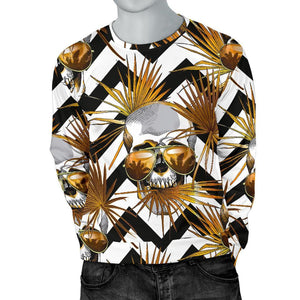 Gold Tropical Skull Pattern Print Men's Crewneck Sweatshirt GearFrost