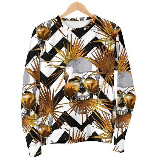 Gold Tropical Skull Pattern Print Men's Crewneck Sweatshirt GearFrost