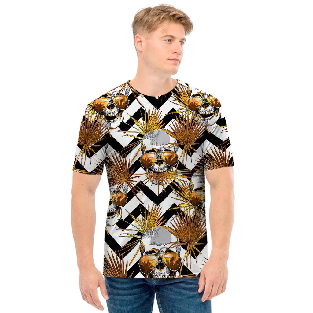 Gold Tropical Skull Pattern Print Men's T-Shirt