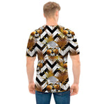 Gold Tropical Skull Pattern Print Men's T-Shirt