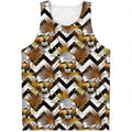 Gold Tropical Skull Pattern Print Men's Tank Top