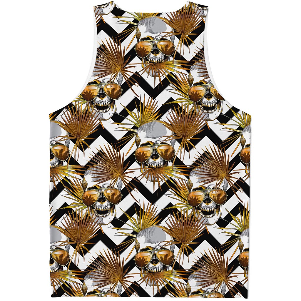 Gold Tropical Skull Pattern Print Men's Tank Top