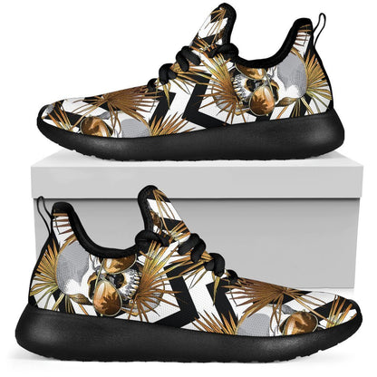 Gold Tropical Skull Pattern Print Mesh Knit Shoes GearFrost