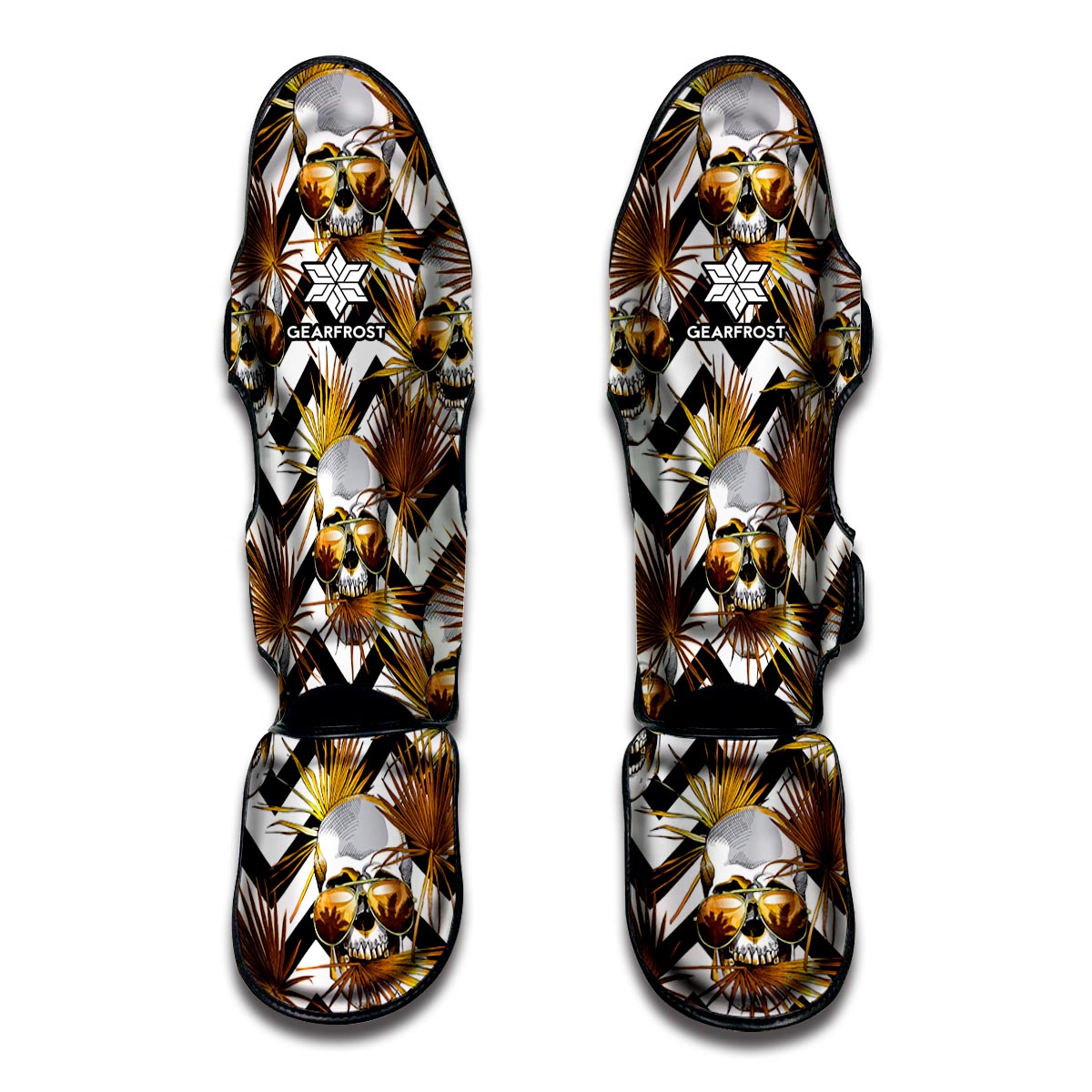 Gold Tropical Skull Pattern Print Muay Thai Shin Guard