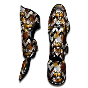 Gold Tropical Skull Pattern Print Muay Thai Shin Guard