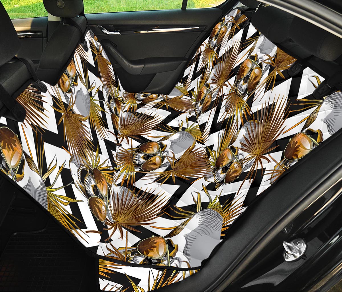 Gold Tropical Skull Pattern Print Pet Car Back Seat Cover