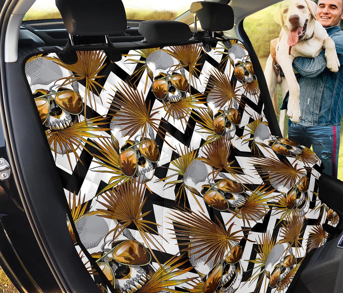 Gold Tropical Skull Pattern Print Pet Car Back Seat Cover