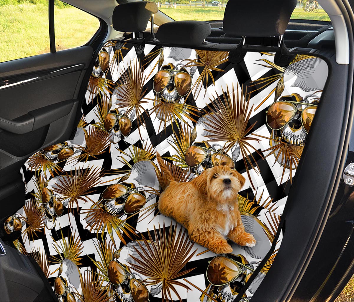 Gold Tropical Skull Pattern Print Pet Car Back Seat Cover