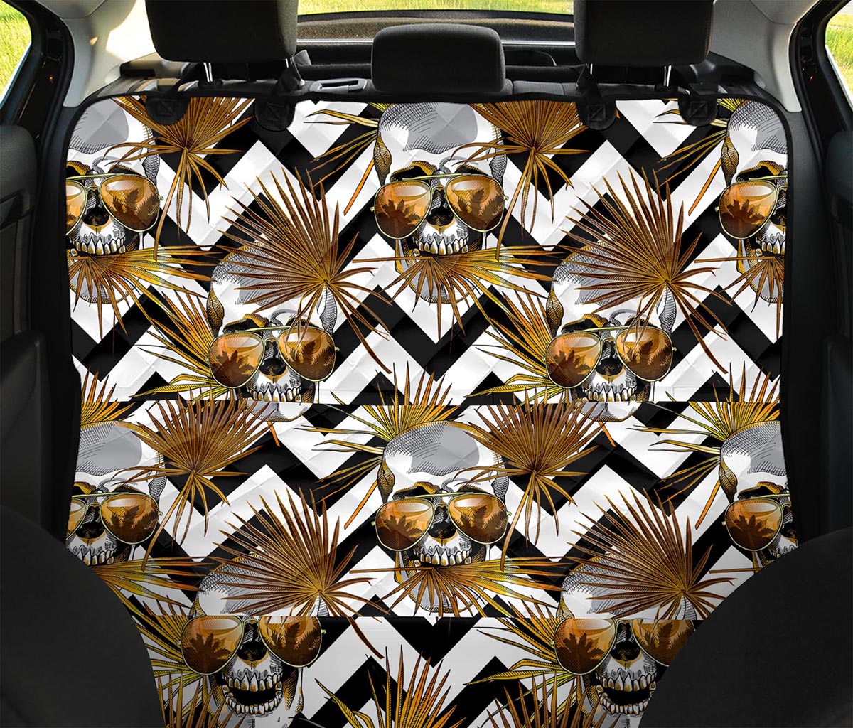 Gold Tropical Skull Pattern Print Pet Car Back Seat Cover